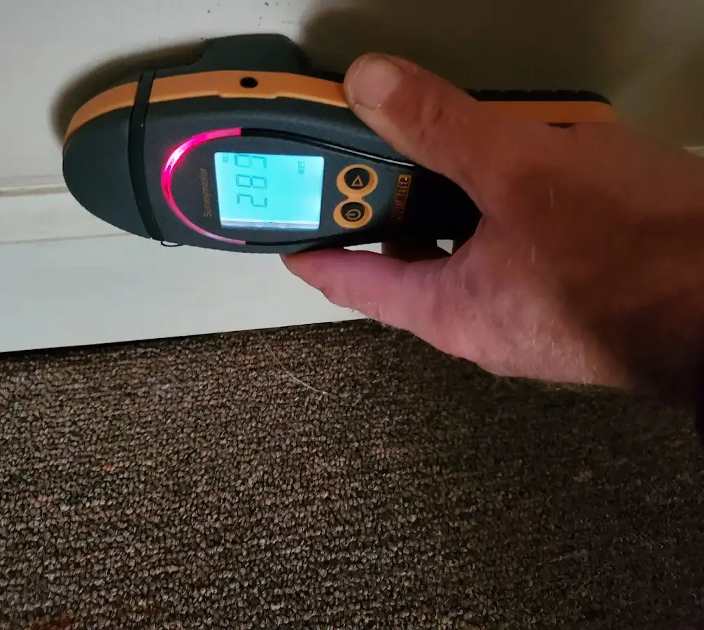 Moisture detection at baseboard during Burst Pipe Cleanup in South Lake Tahoe